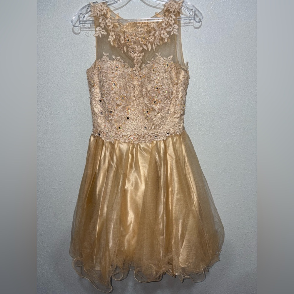 May Queen Gold Lace Formal Dress